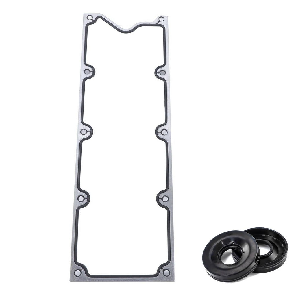 Tall rectangular metal gasket with bolt holes and two black rubber seals