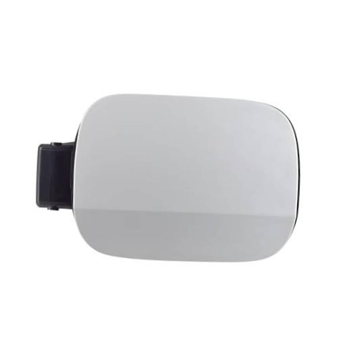 Gray fuel gas tank door cover with black hinge bracket and latch tab