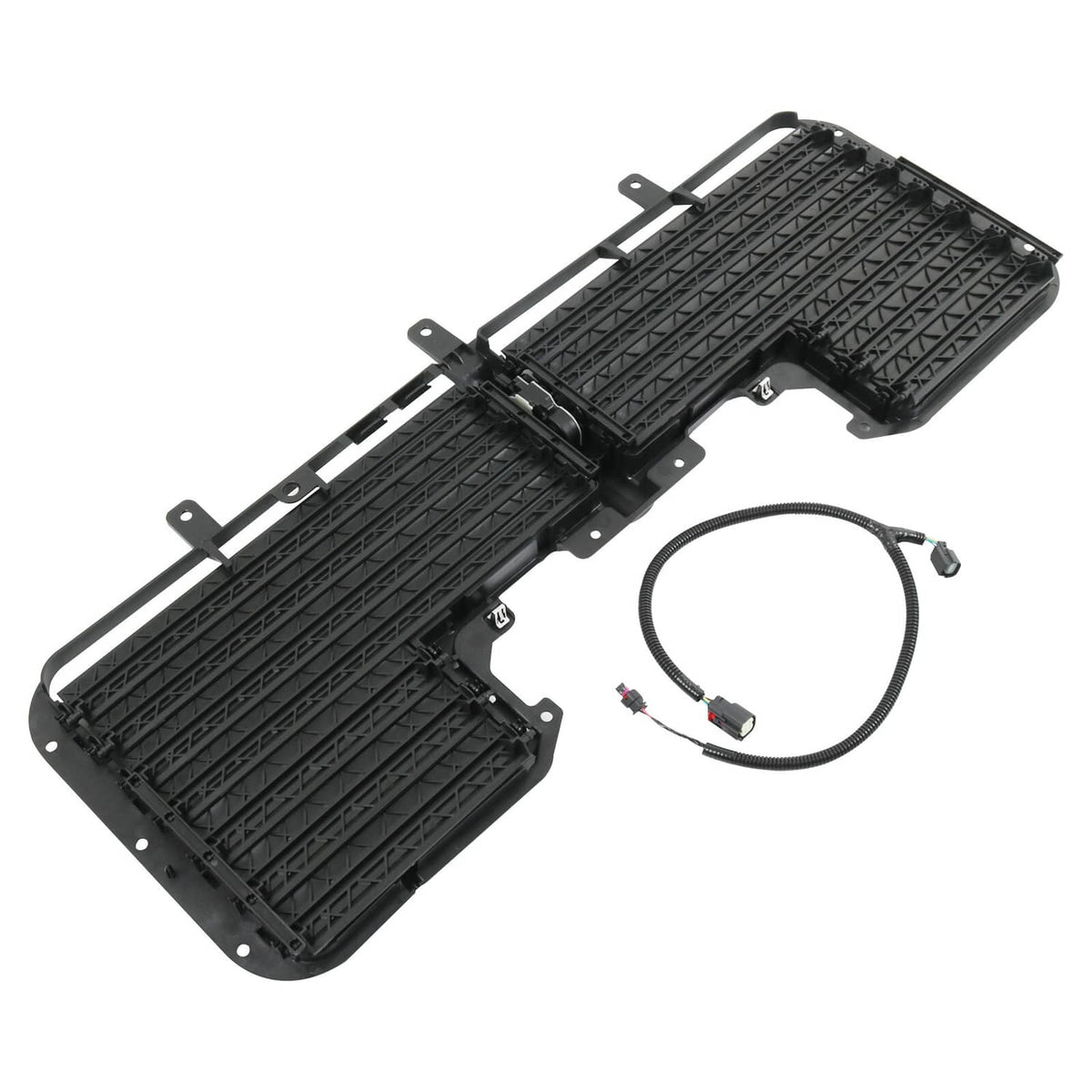 Front active grille shutter and motor assembly with black louver panels