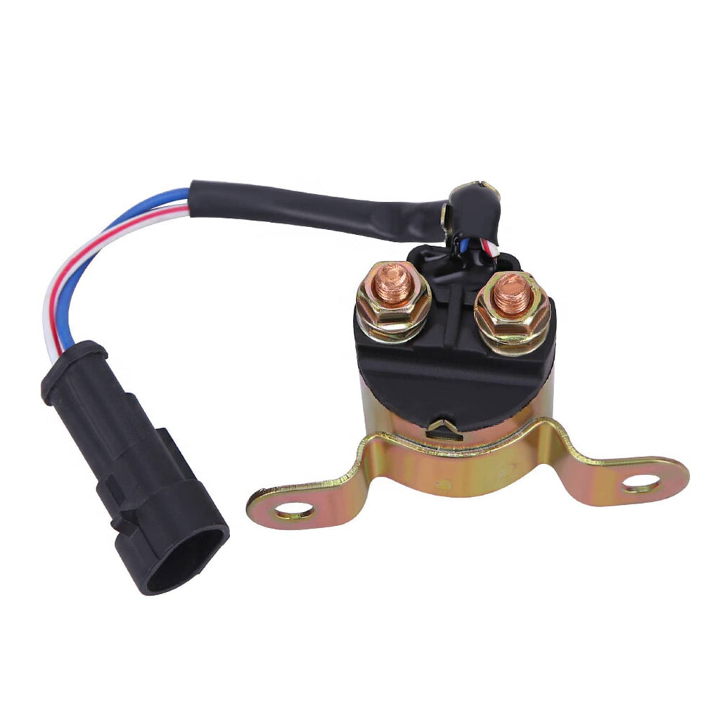 Starter solenoid relay with black wire harness and U-shaped mounting bracket