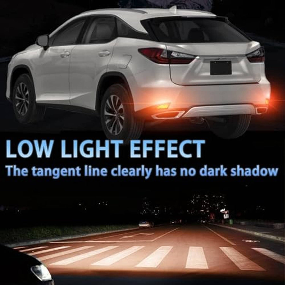 LED rear bumper reflectors glowing red on SUV rear in low light