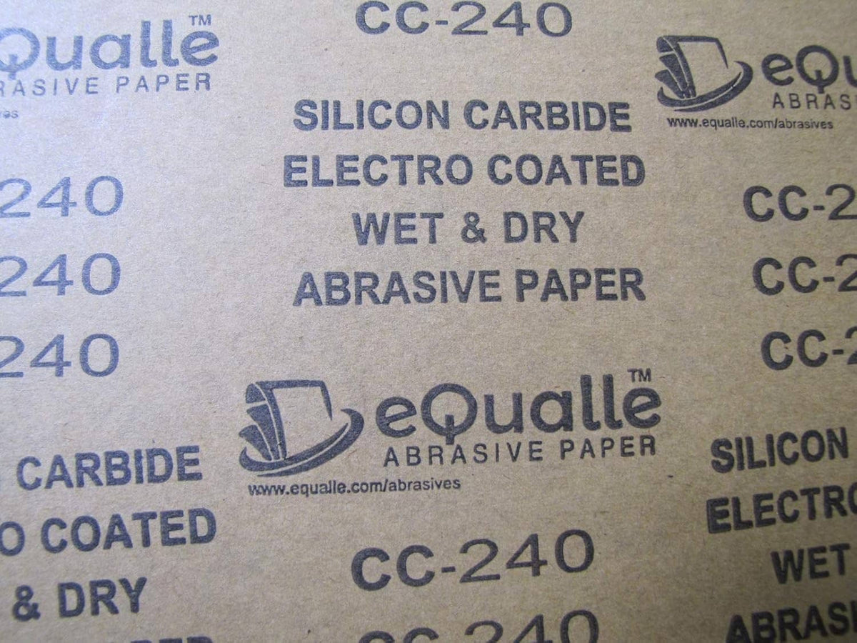 Close-up of CC-240 silicon carbide wet and dry abrasive paper label