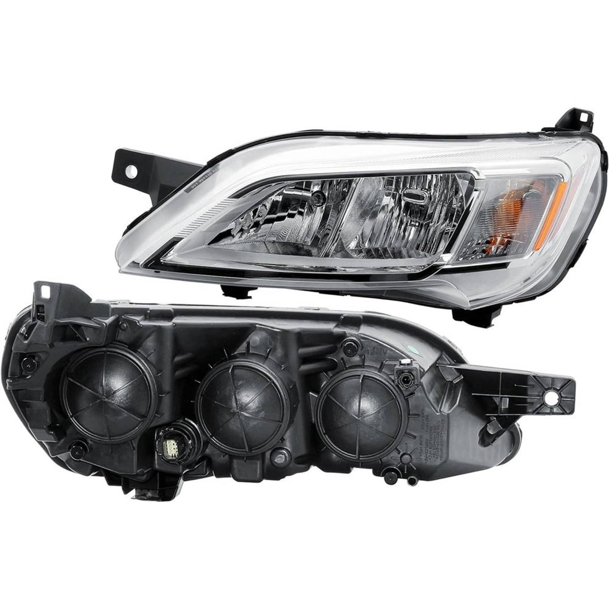 Halogen headlight assemblies with clear lens and visible projector-style reflector elements