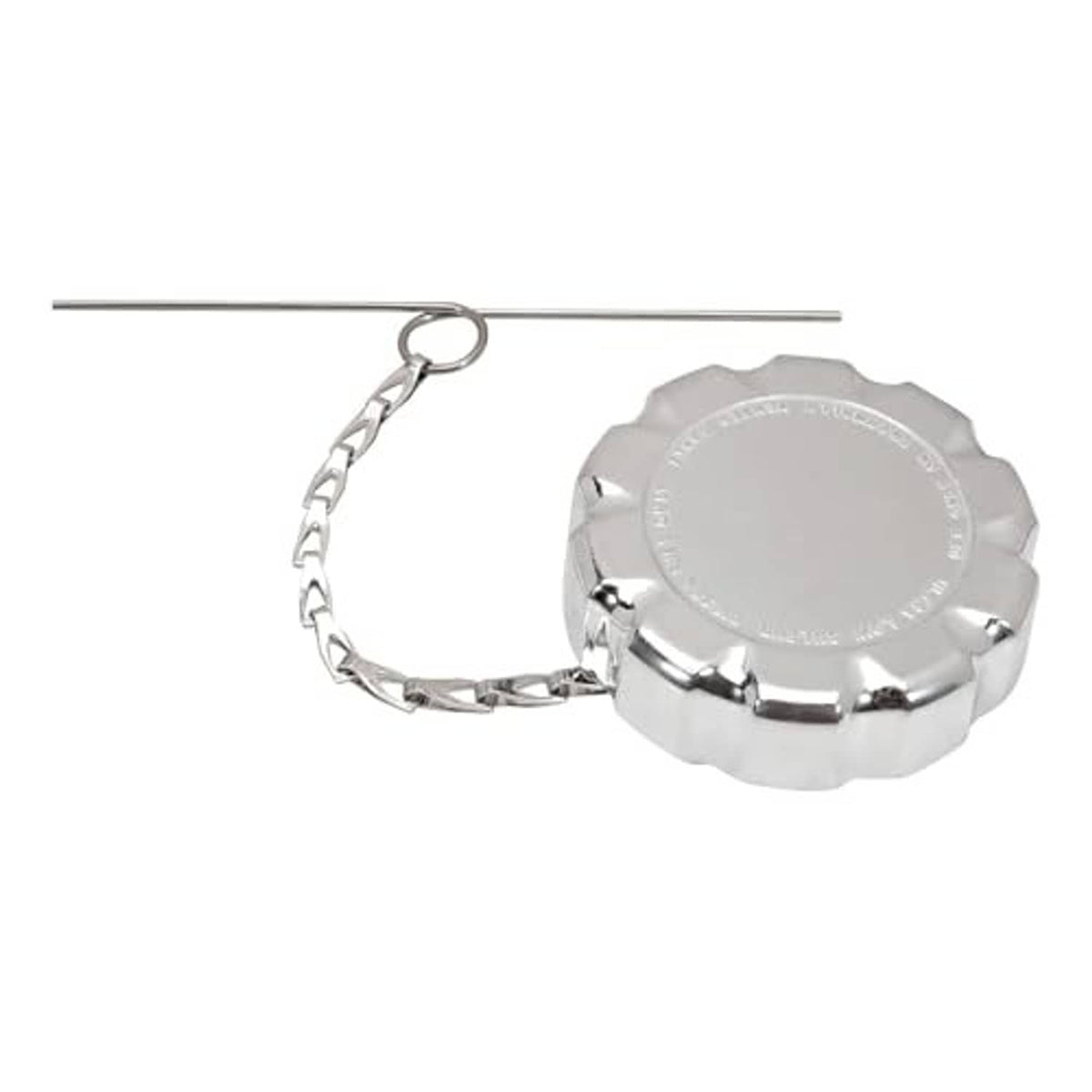 Round chrome fuel tank cap with chain and recessed circular top