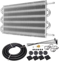 Aluminum transmission oil cooler radiator with mounting brackets and two hose ports