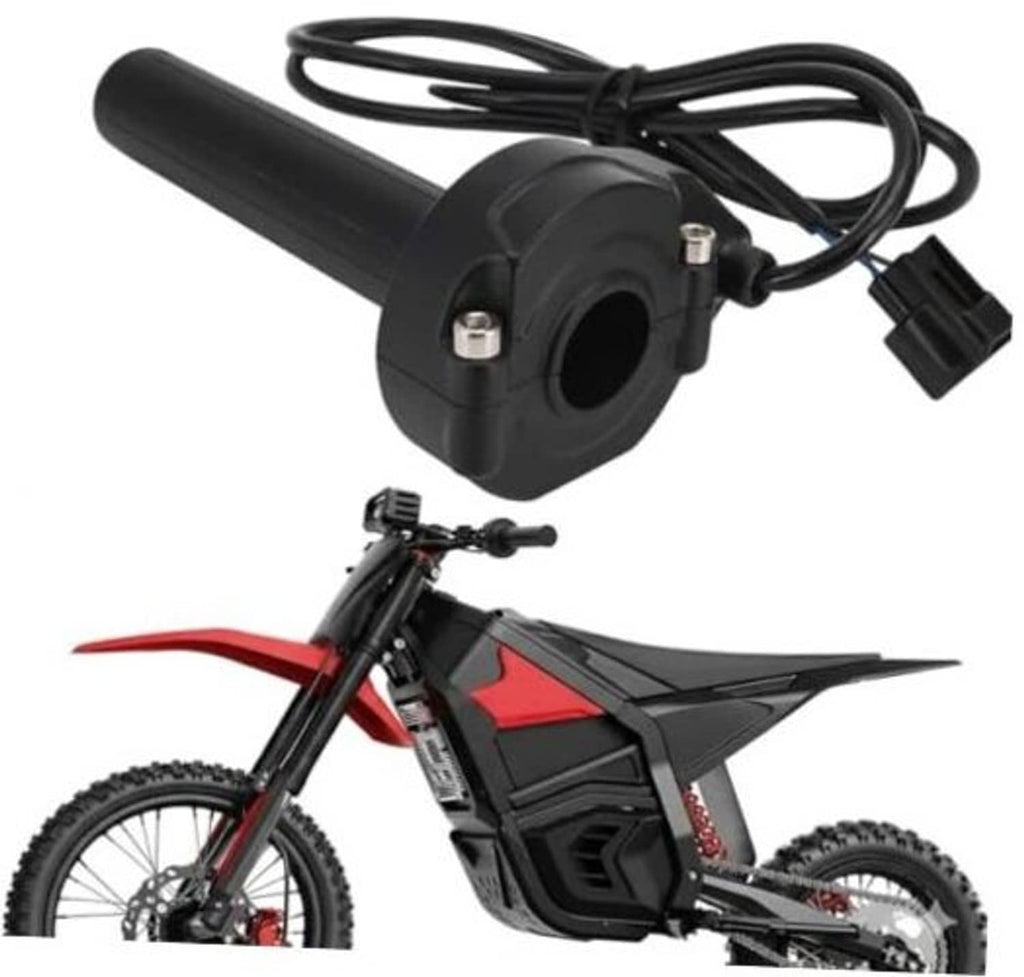 Black quick-twist motorcycle throttle handle with cable and electrical connector