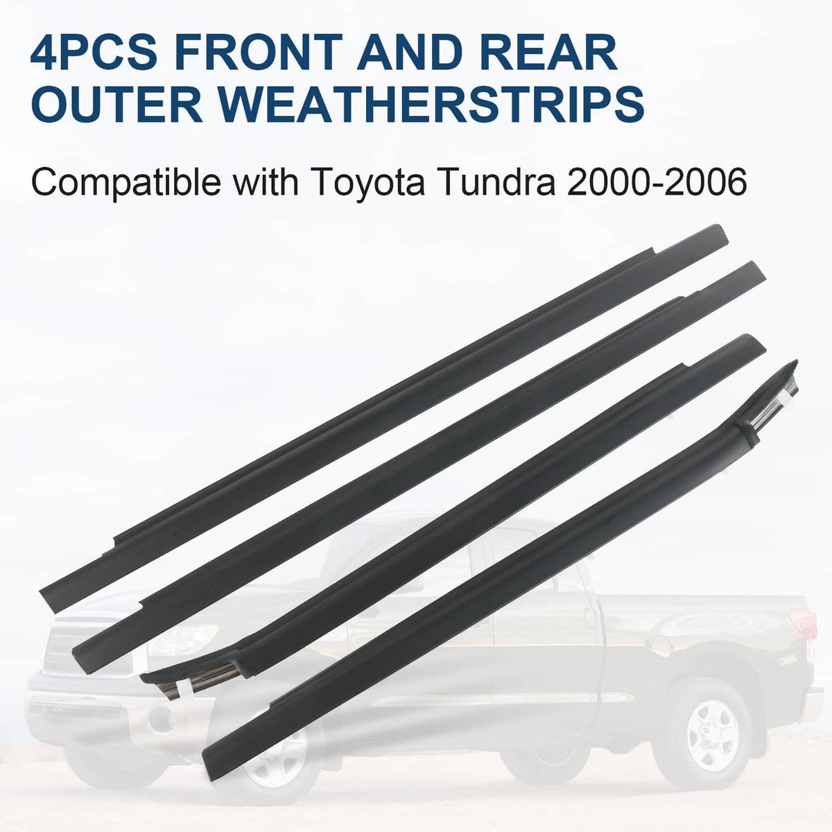 Four black outer window weatherstrip seals with snap-in retaining clips