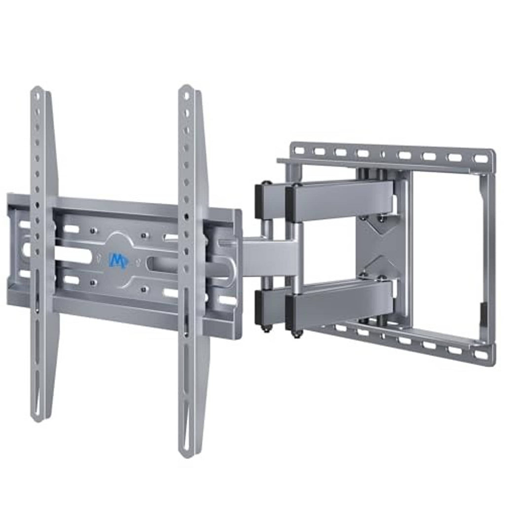 Silver grey TV wall mount bracket with open frame and adjustable locking arms