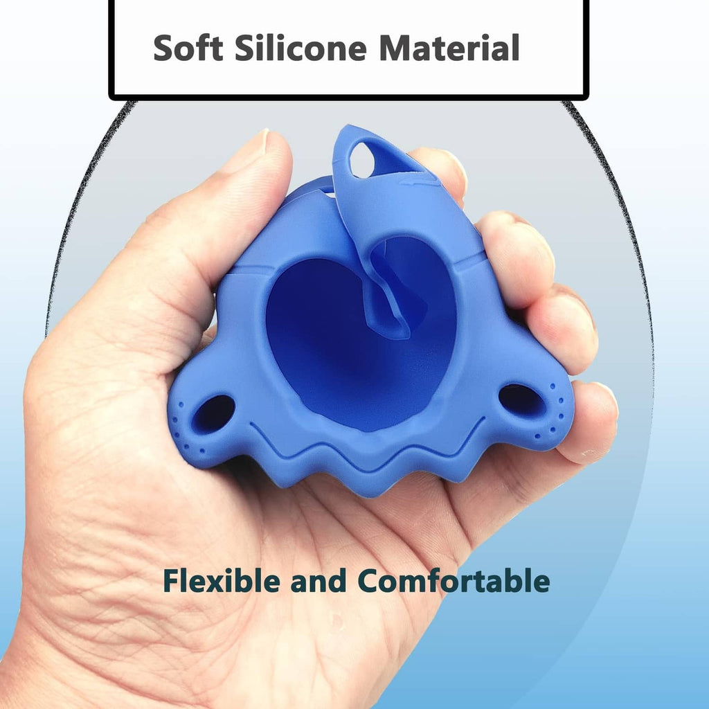 Blue soft silicone case held in hand, flexible protective cover