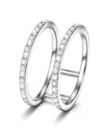 Silver-tone smart ring jacket with two stacked bands and sparkling clear stones