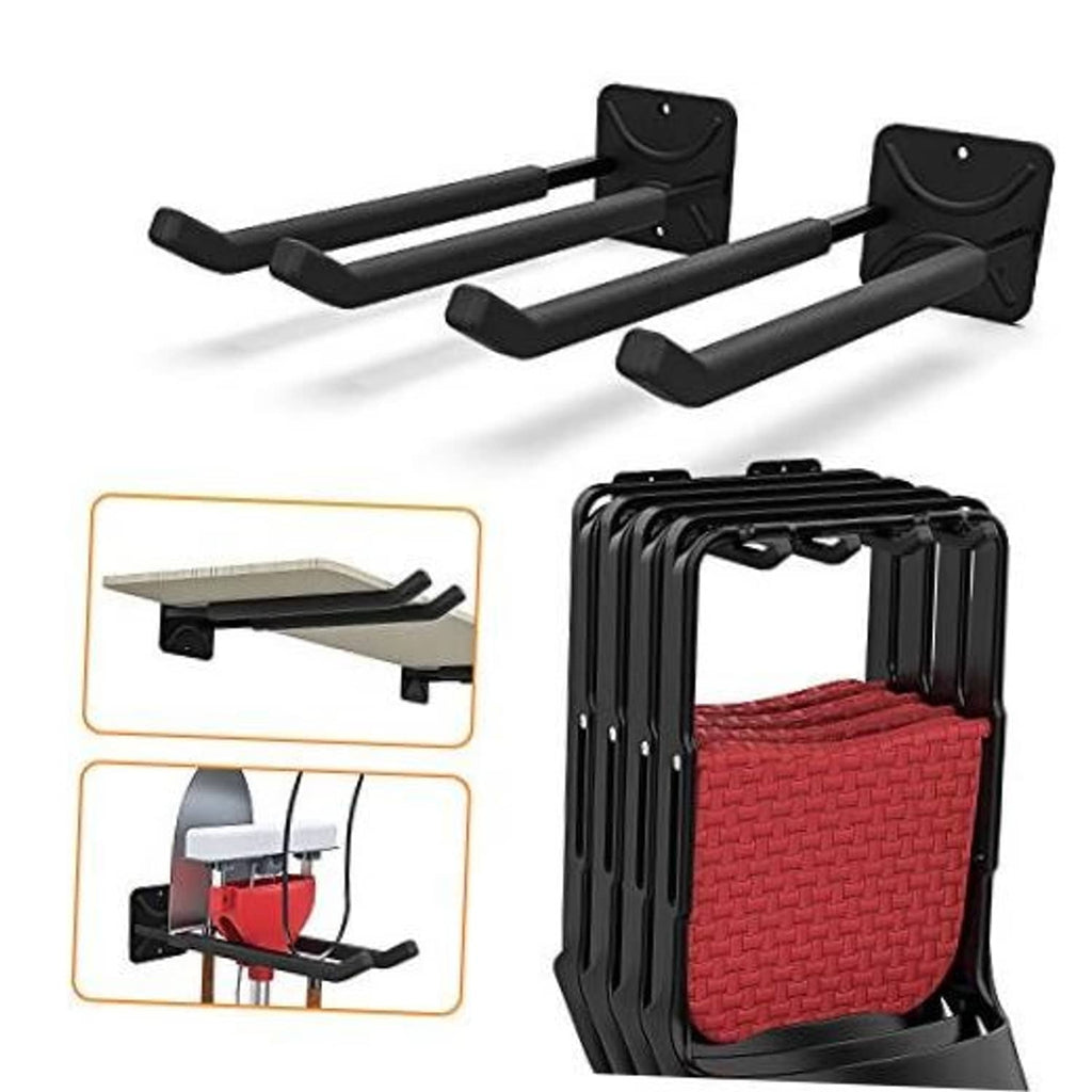 Set of 2 black wall-mount tool hooks with curved rubber-coated arms