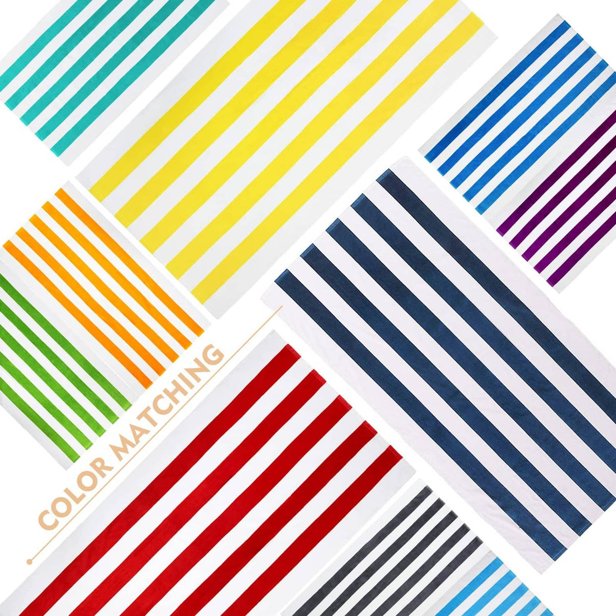 Assorted cotton striped towels in multiple colors, layered stripe patterns