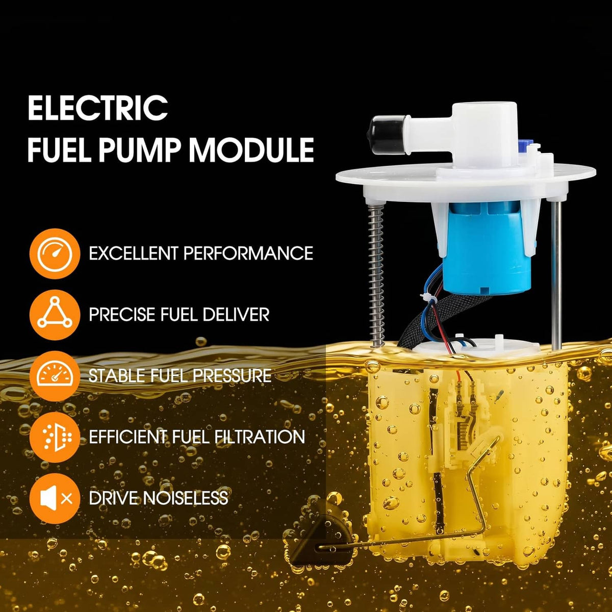 Electric fuel pump module assembly with white housing and blue pump cartridge