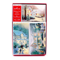 Boxed Christmas cards assortment with snowy house scenes and Hallmark holiday label