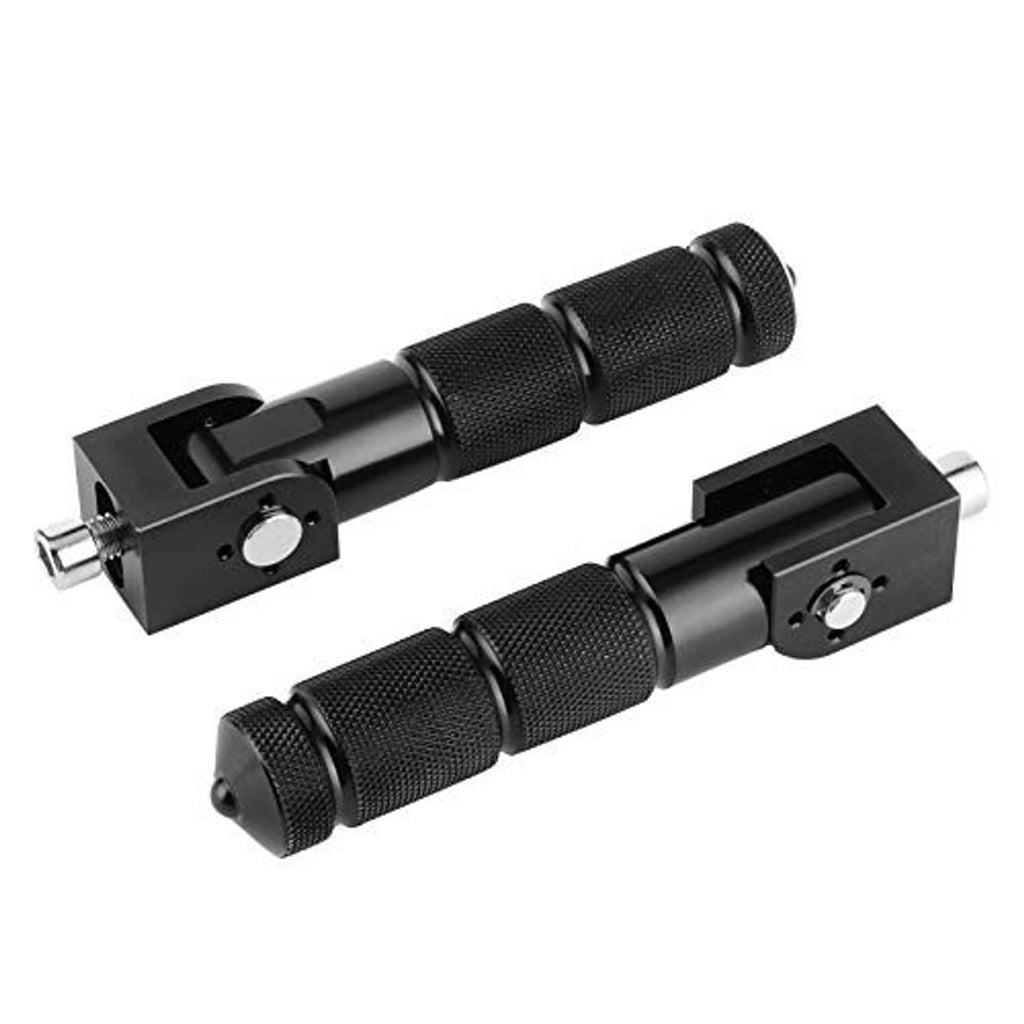 Universal motorcycle passenger foot pegs, black textured grips, metal base and mounting studs