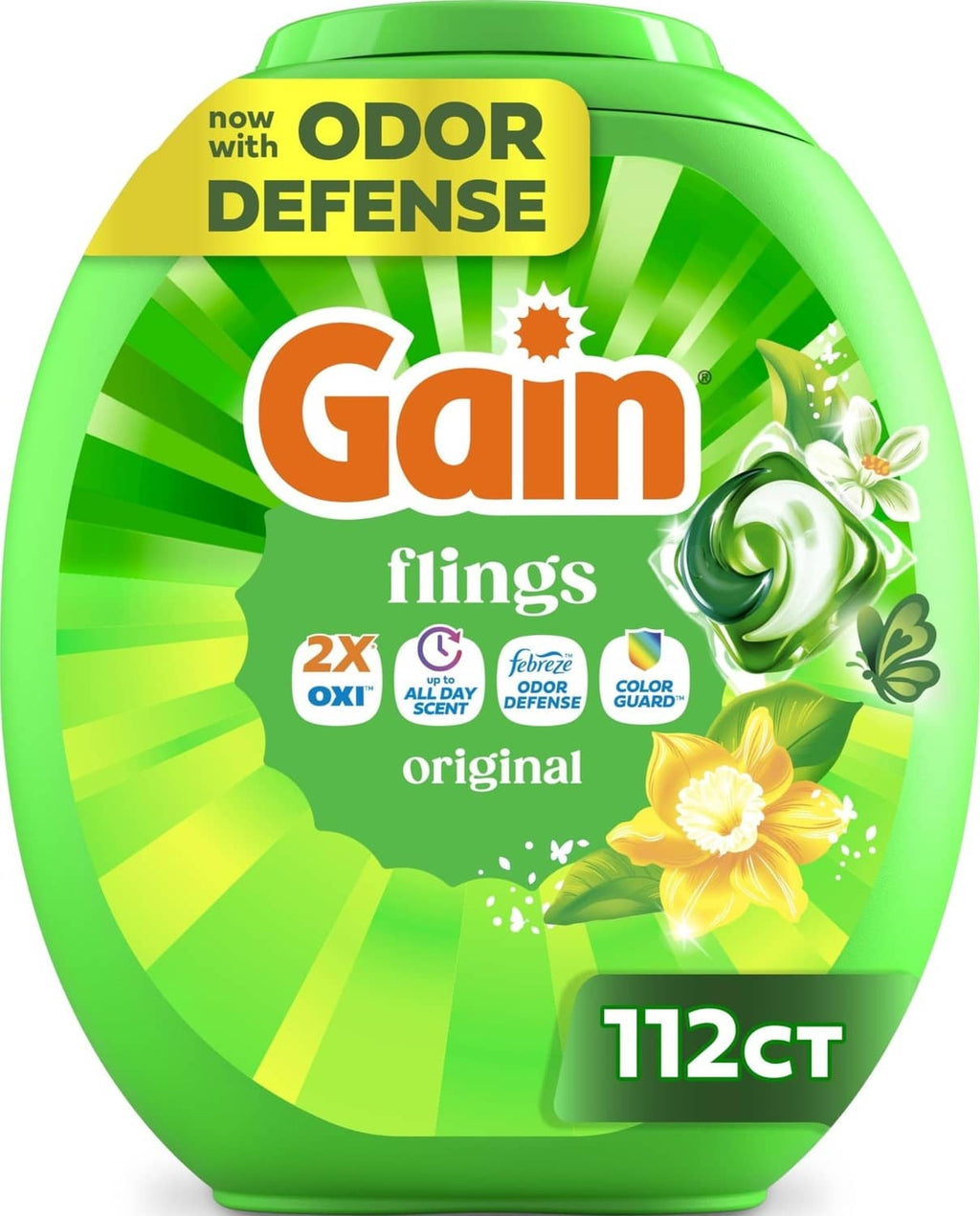 Green Gain flings detergent pod tub, original scent, 112 count