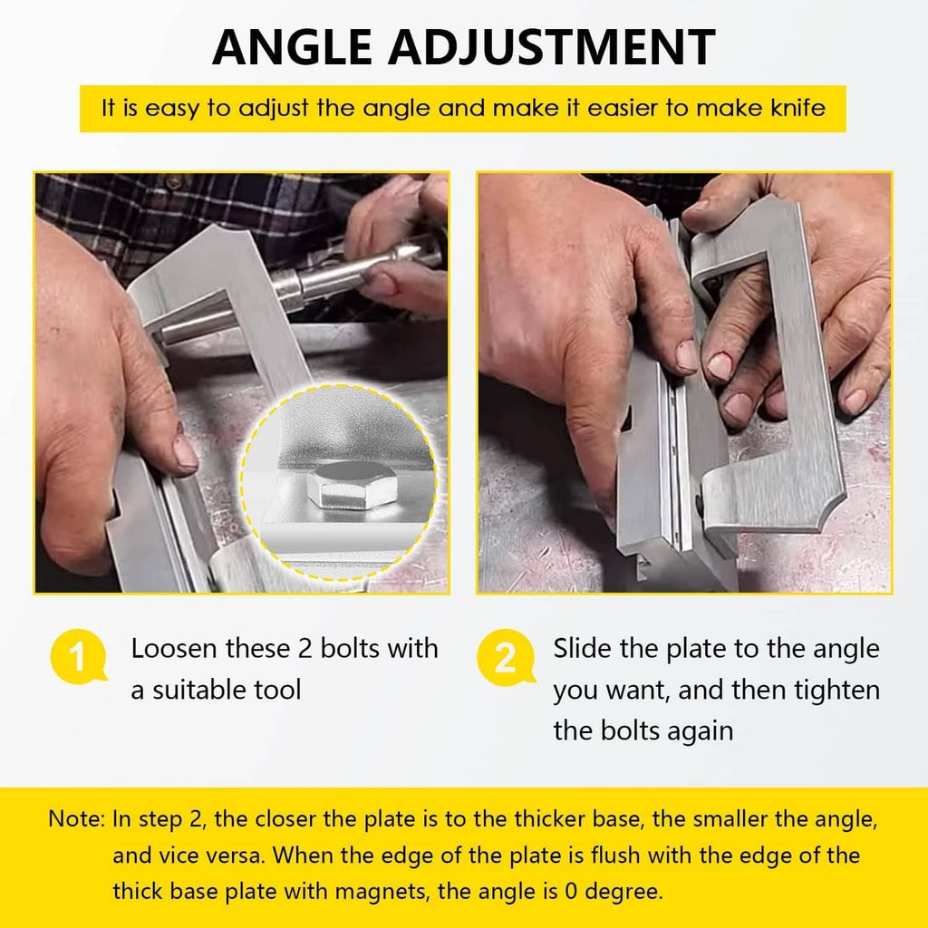 Angle adjustment bevel grinding jig with slotted plate and tightening bolts