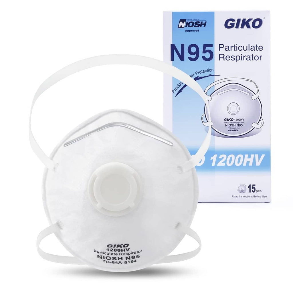 White N95 particulate respirator mask with exhalation valve and adjustable nose clip