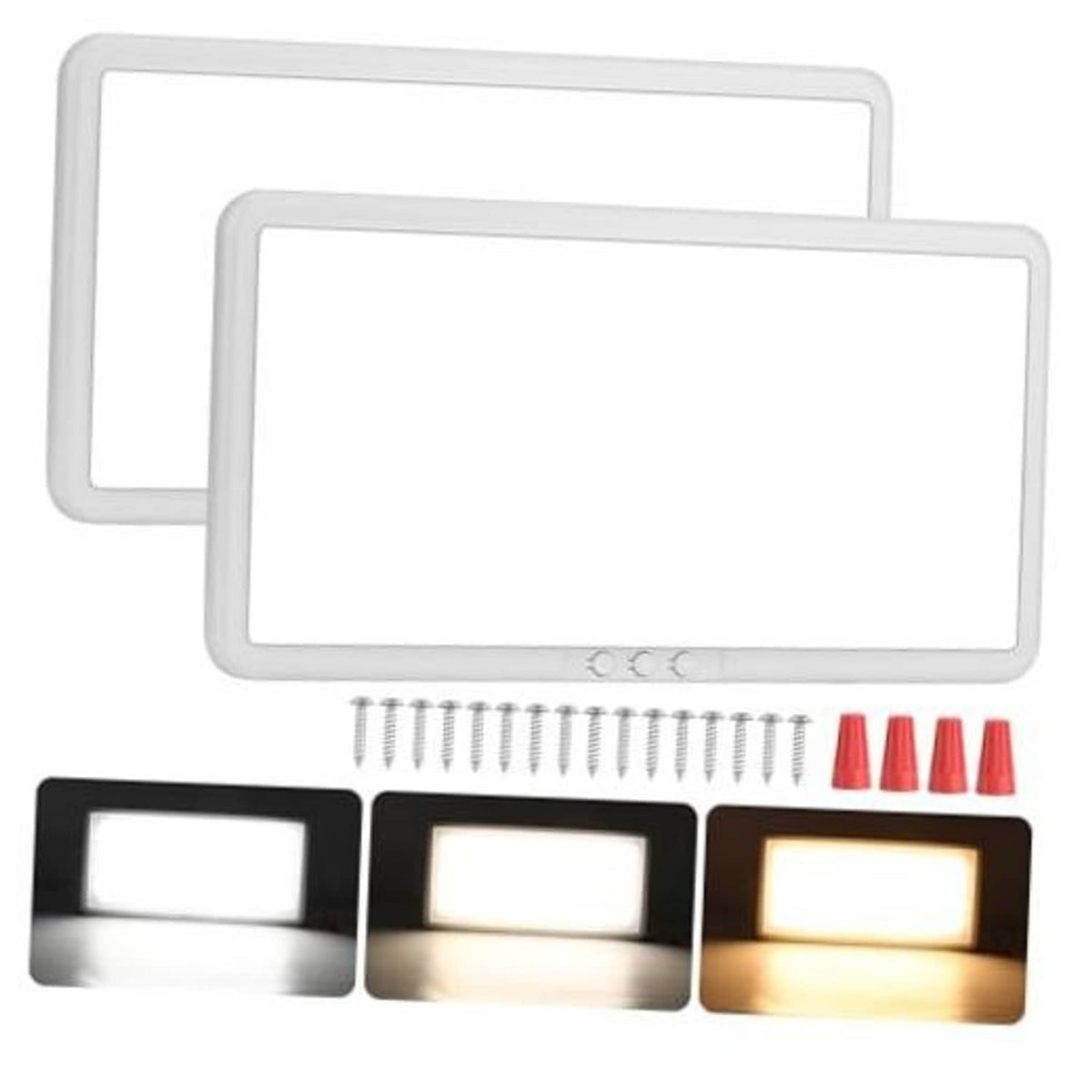 Dimmable rectangular LED ceiling light panels set with mounting pins and 3 light color options