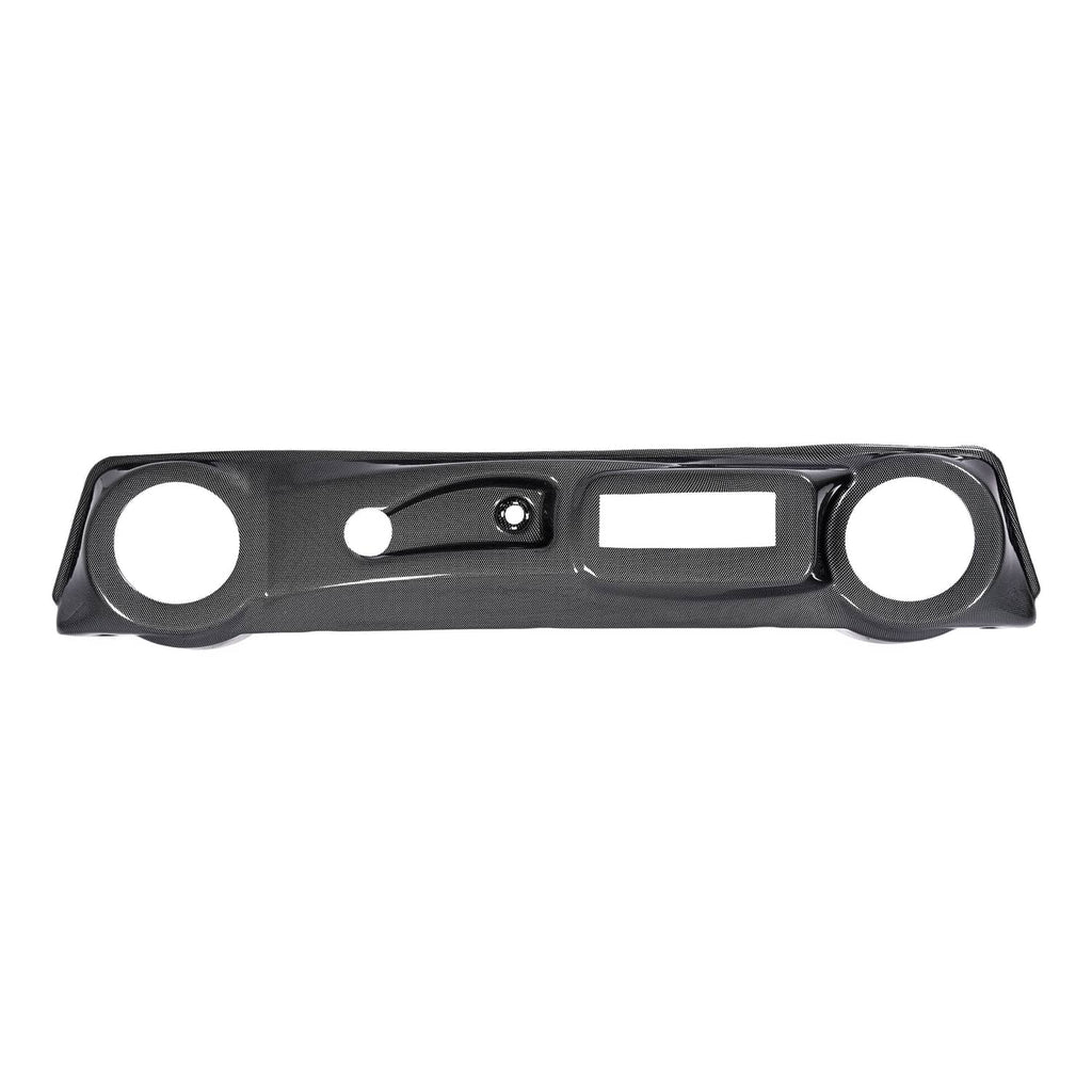 Golf cart dashboard cover, carbon fiber style black with gauge cutouts and center display opening