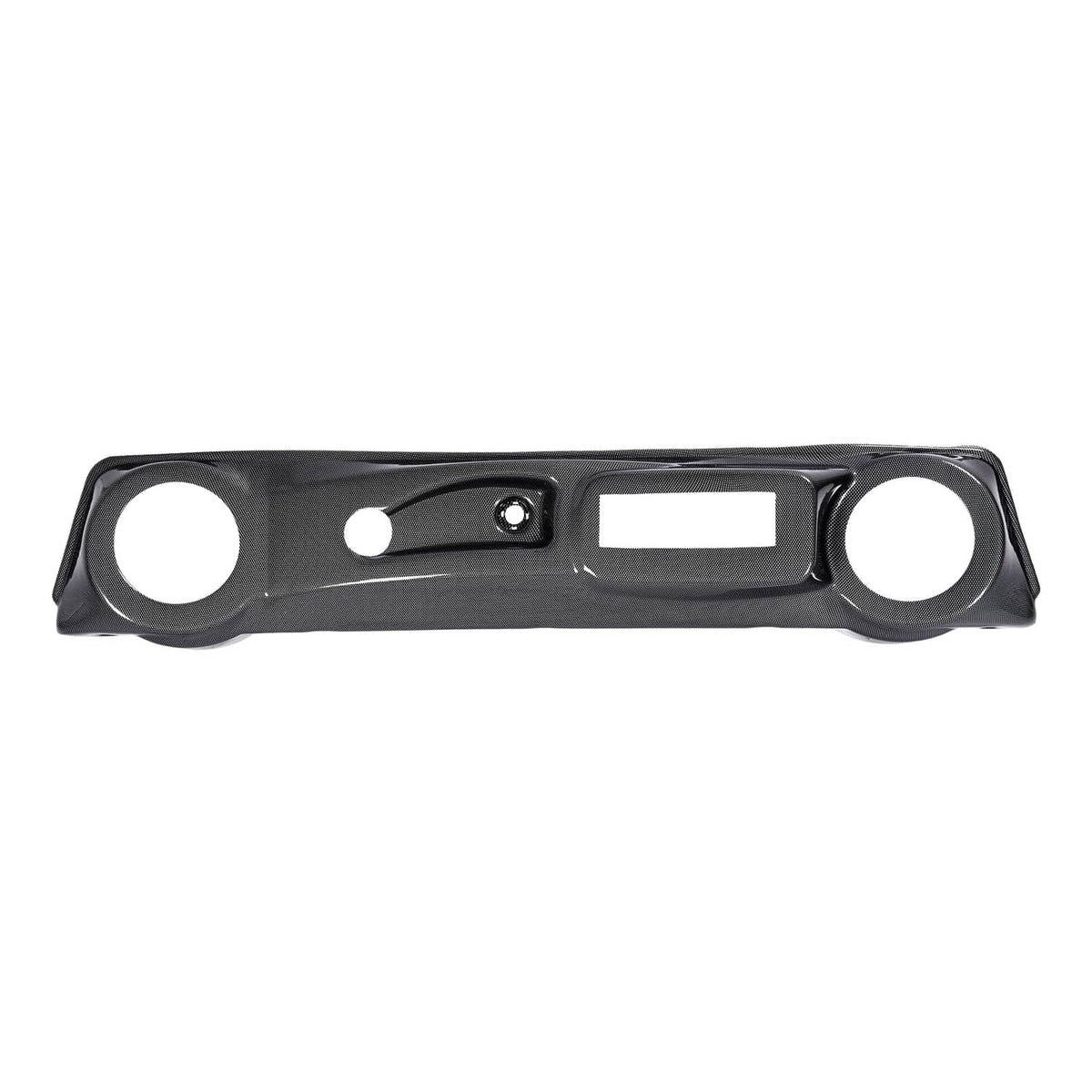 Golf cart dashboard cover, carbon fiber style black with gauge cutouts and center display opening