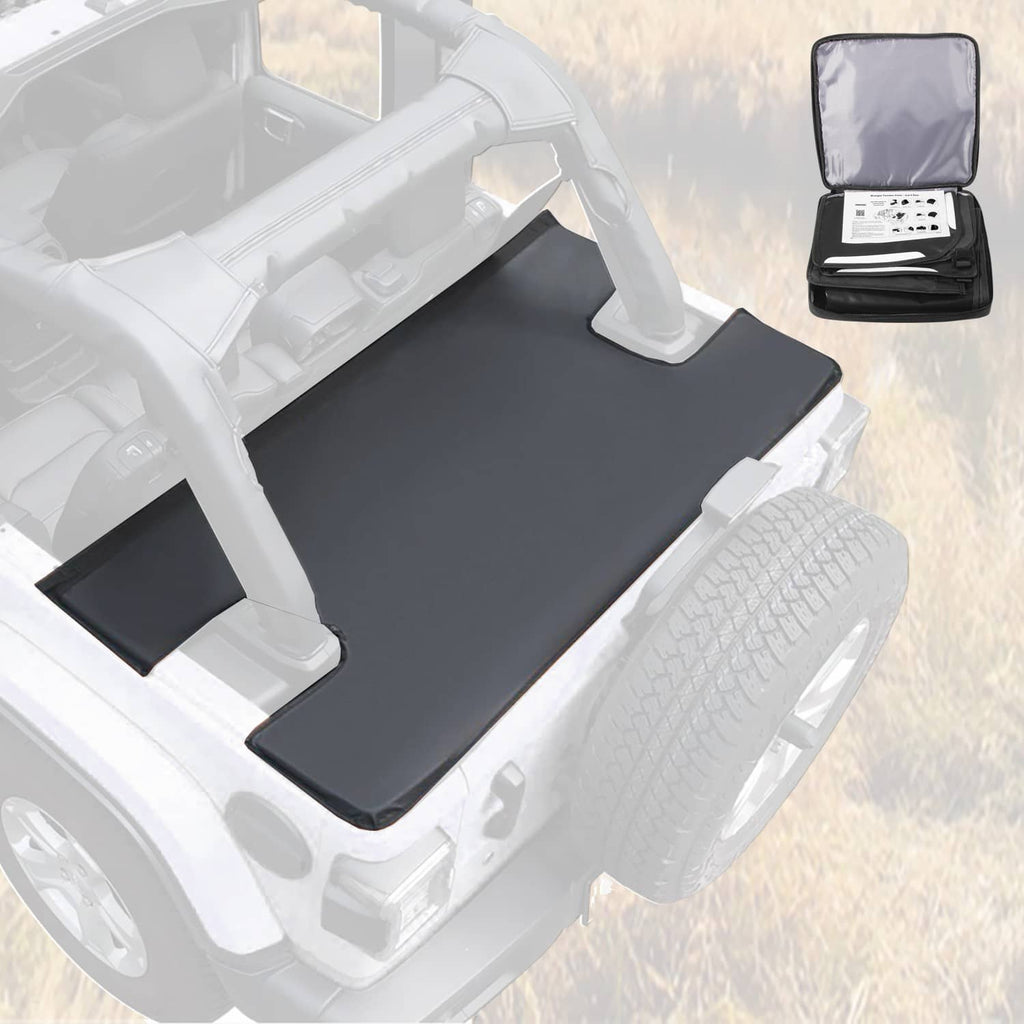 Black soft vinyl tonneau cover for 4-door Jeep rear cargo area