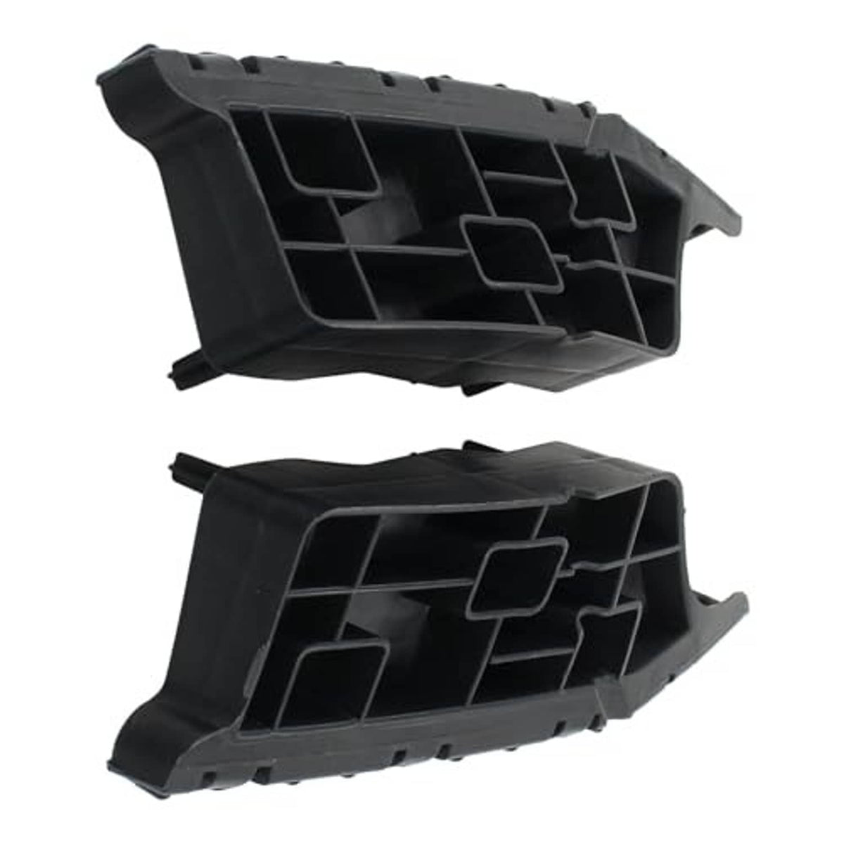 Front bumper bracket retainer mounts pair, black plastic with internal grid and clips