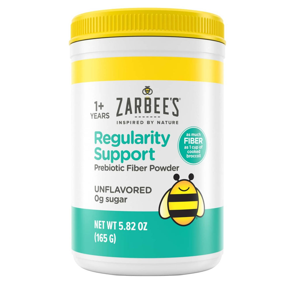 Zarbee's Regularity Support prebiotic fiber powder jar with yellow cap