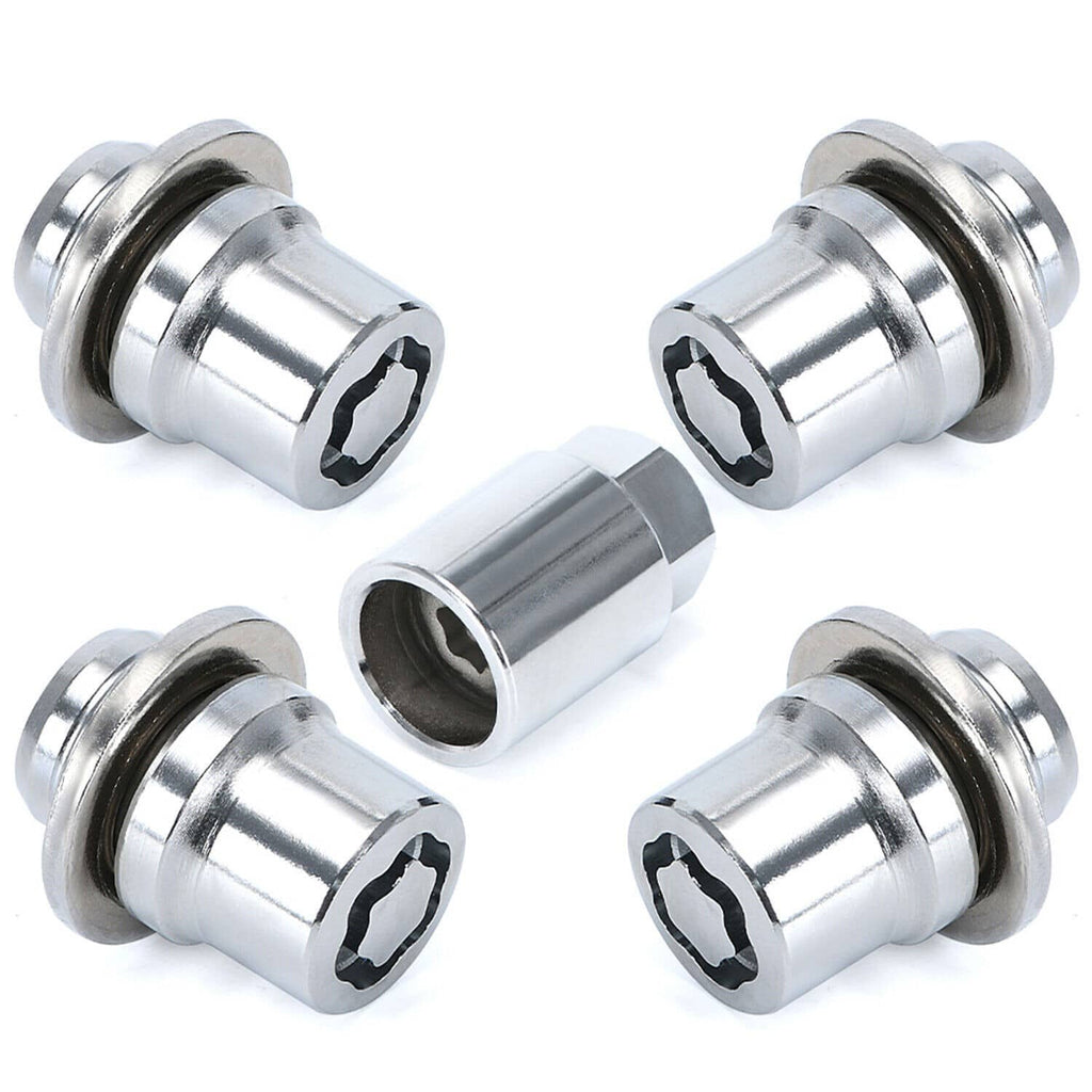 Alloy wheel lock lug nuts, chrome-plated, showing six-sided drive slots on each