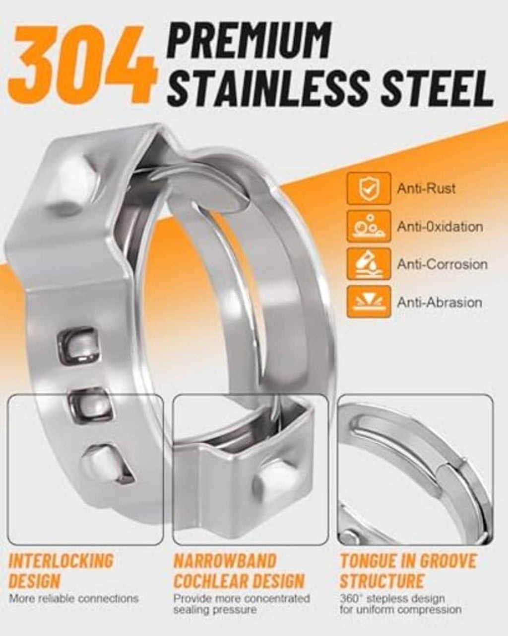 304 stainless steel single-ear hose clamp ring with locking band