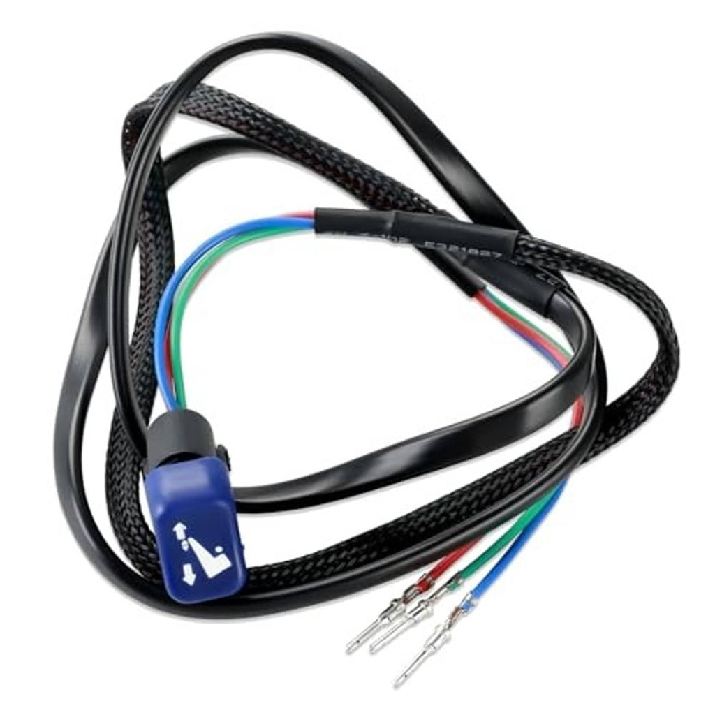 Tilt switch replacement wire harness with black braided cable, blue plug, and colored wires