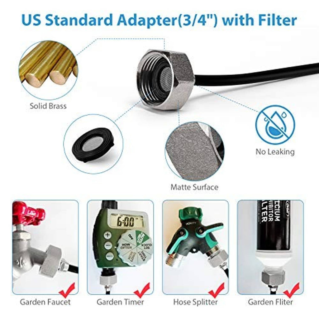 US standard brass adapter fitting with matte black hose coupling and filter