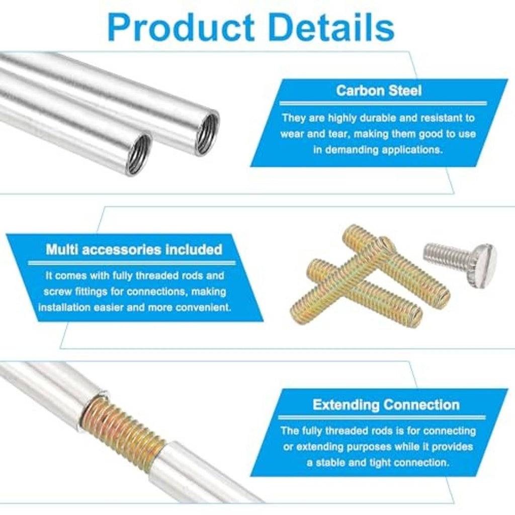 Carbon steel coupling nuts kit with threaded rods and hardware connectors, shown close-up