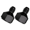 Black AN hose flare reducer fitting pair with male-threaded ends and hex bodies