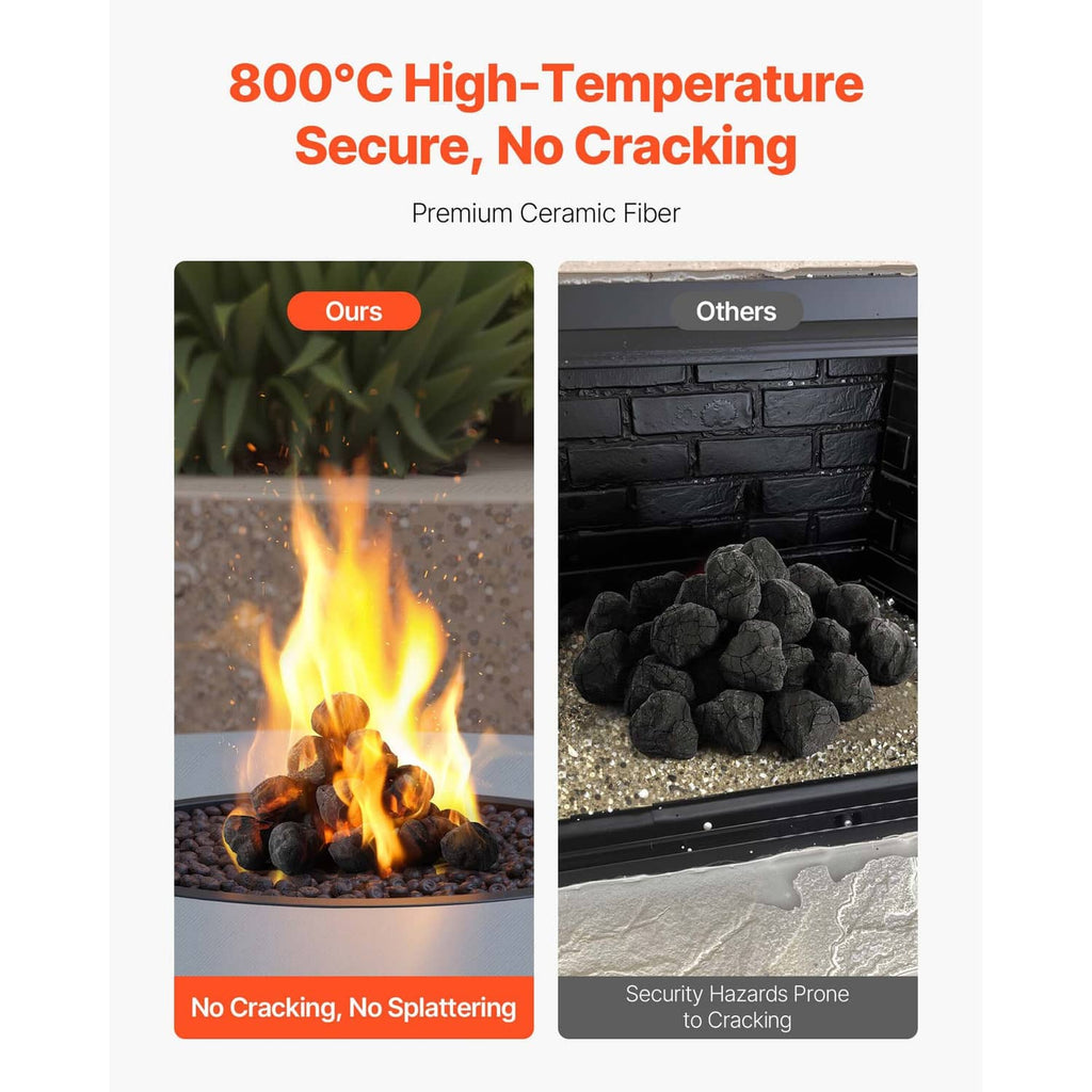 Black fire stones shown with flame and comparison panel in a display graphic