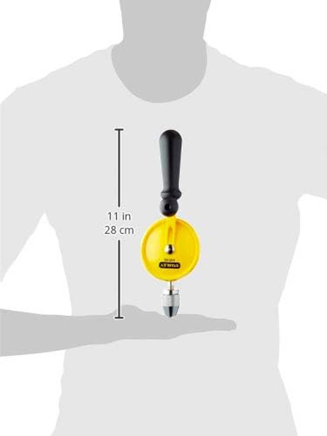 Hand drill shown on model with yellow circular head, black handle, and 11 in size mark