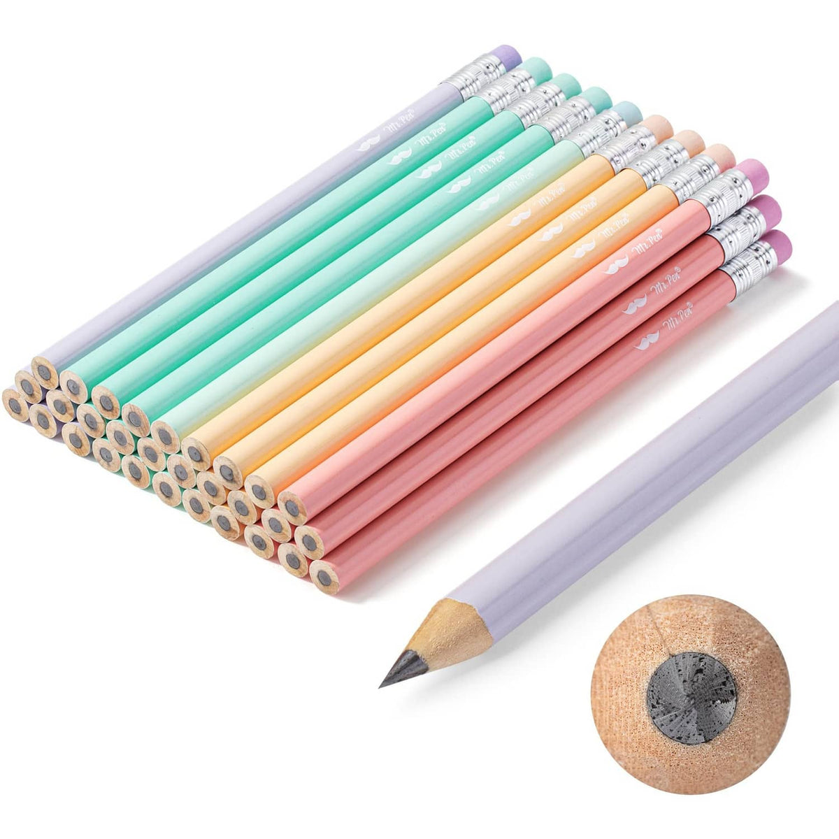 Pastel jumbo pencils set with sharpened wooden tips and colorful barrels, 30-pack bundle