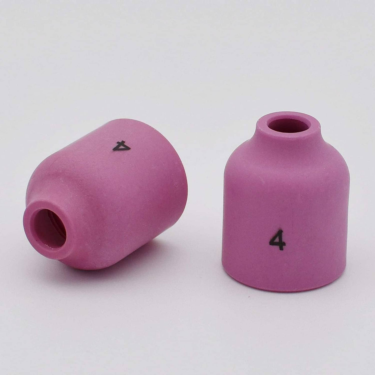Pair of purple ceramic gas lens nozzle cups, marked 4; one shown from side