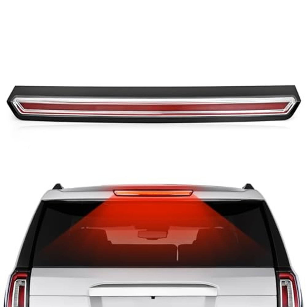 LED high mount stop light bar with red lens and chrome trim