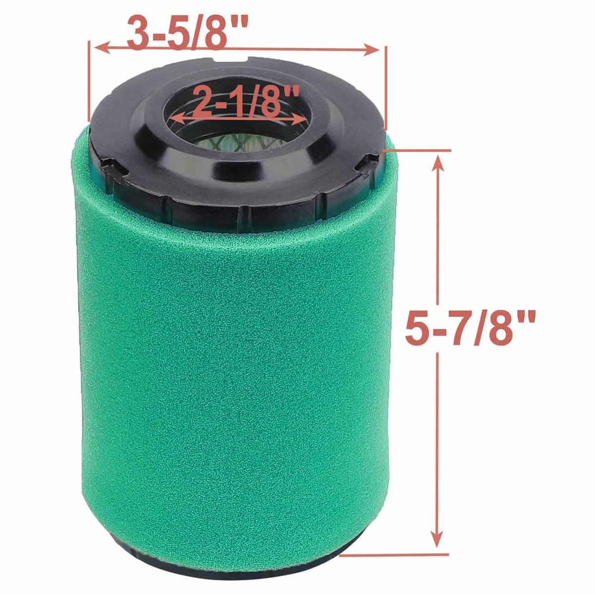 Green foam air filter cylinder with black threaded cap