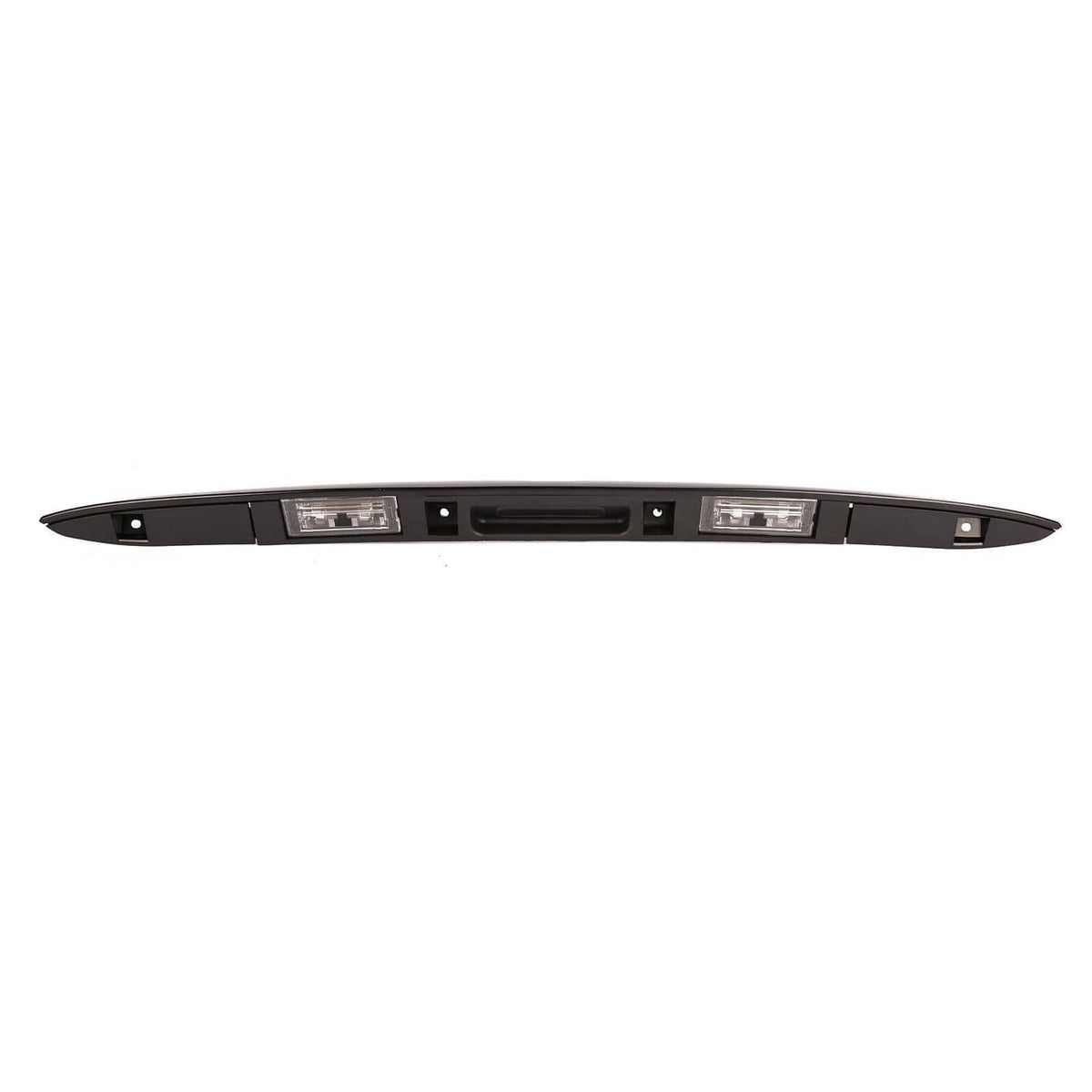 Black tailgate grip handle trim bar with integrated rectangular light lenses