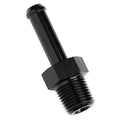 Black straight 1/8 NPT male to 1/4 hose barb fitting, barbed end visible