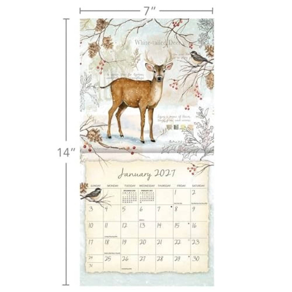 Mini wall calendar deer page with January 2017 grid and 7" x 14" size marks