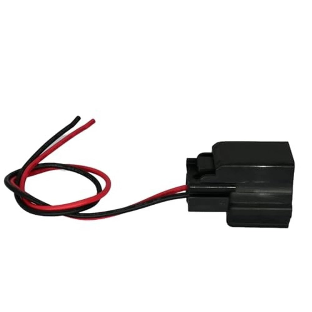 Electronic throttle body connector with black plug and red/black wires, side view