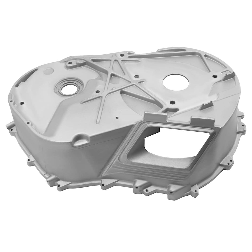 Aluminum inner clutch cover, light gray with large oval cutout and circular center hole