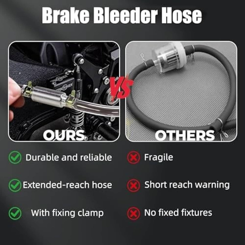 Brake bleeder hose kit with metal valve fittings and fixing clamp