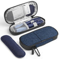 Indigo insulin pen cooler travel case with zipper, blue compartments, foil-lined storage