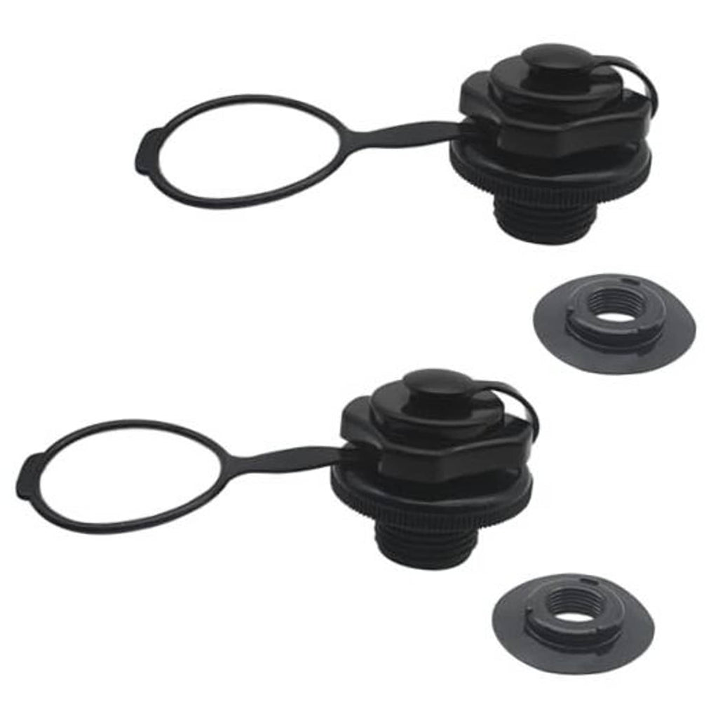 Black 24mm inflatable boat air valve with sealing gasket and rubber mat, includes O-ring