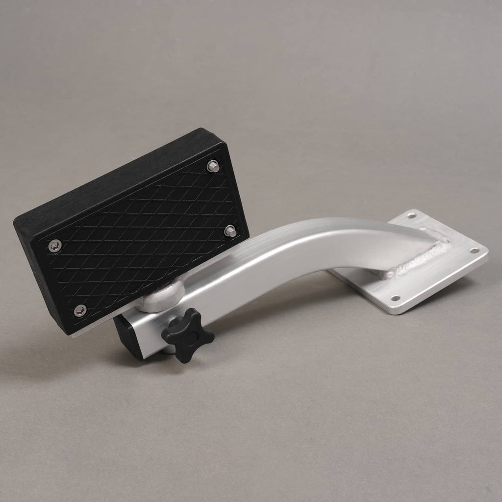 Trolling motor bracket with black textured plate and silver deck mounting plate