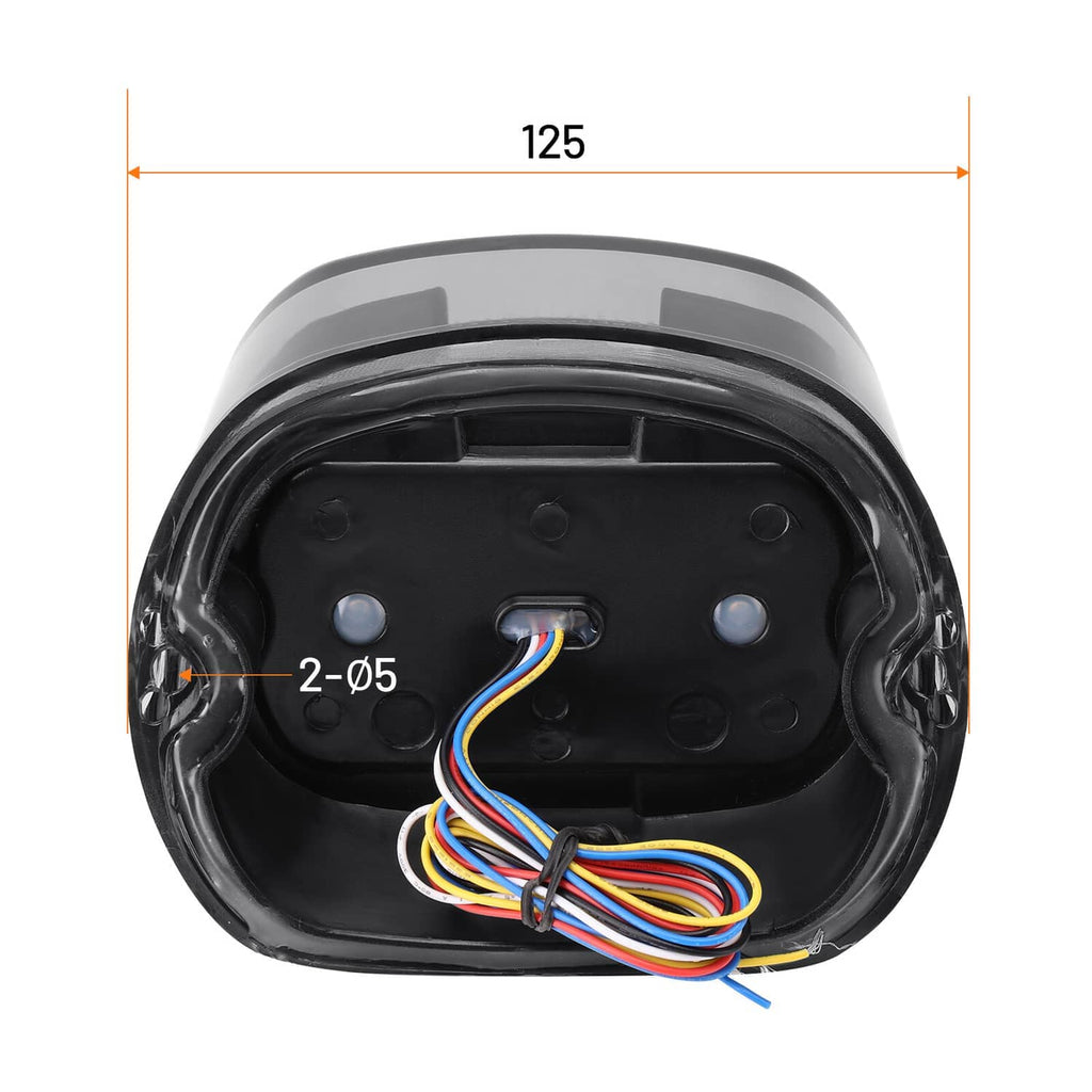 LED rear tail light housing with internal wiring and circuit connectors, back view